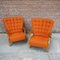 Light Oak and Mesh Fabric Armchairs attributed to Guillerme Et Chambron for Votre Maison, 1950s, Set of 2 2