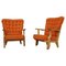 Light Oak and Mesh Fabric Armchairs attributed to Guillerme Et Chambron for Votre Maison, 1950s, Set of 2 1