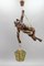 Large German Pendant Light Fixture with Carved Climber Figure and Lantern, 1930s 6