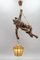 Large German Pendant Light Fixture with Carved Climber Figure and Lantern, 1930s 5