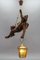 Large German Pendant Light Fixture with Carved Climber Figure and Lantern, 1930s, Image 2