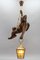 Lámpara colgante alemana grande con figura de escalador tallada y farol, años 30, Imagen 12