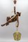 Lámpara colgante alemana grande con figura de escalador tallada y farol, años 30, Imagen 20