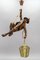 Lámpara colgante alemana grande con figura de escalador tallada y farol, años 30, Imagen 10