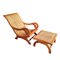 Mahogany Plantation Chair and Footstool with Woven Cane, 1990s, Set of 2, Image 1