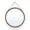 Round Mirror with Wooden Frame and Leather Strap, 1960s 1