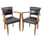 French Art Deco Bridge Chairs in Black Leather, 1930s, Set of 2 1