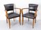 French Art Deco Bridge Chairs in Black Leather, 1930s, Set of 2 2