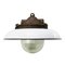 Industrial White Enamel and Cast Iron Holophane Glass Pendant Light, 1950s, Image 1