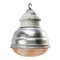 Vintage Industrial Grey and Clear Striped Glass Pendant Lamp from Holophane Paris, Image 1