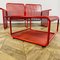 Mid-Century Italian Two-Seater Bench in Red Metal with Matching Table, 1970s, Set of 2 2