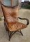 Bamboo and Leather Sculptural Fan Back Lounge Chair, 1960s 9