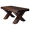 Mesa de comedor rústica brutalista de madera oscura con patas en forma de X, años 40, Imagen 1