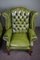 Green Chesterfield Wingchairs, Set of 2 5