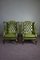 Green Chesterfield Wingchairs, Set of 2 1