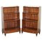 Open Waterfall Bookcases with Brass Gallery and Rails Castor Drawers, 1900s, Set of 2 1