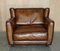 Love Seat Armchairs in Hand Dyed Cigar Brown Leather by Baxter Berger, Set of 2 3