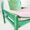 Moderne französische Argos Armlehnstühle aus rosa Leder & grünem Holz, 1970er, 4er Set 9