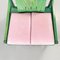 Moderne französische Argos Armlehnstühle aus rosa Leder & grünem Holz, 1970er, 4er Set 6