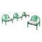 Modern French Pink Leather and Green Wood Argos Armchairs attributed to Baumann, 1970s, Set of 4, Image 1