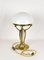 Art Nouveau Gilt Brass Table Lamp with White Glass Lampshade, Austria, 1910s, Image 5