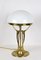Jugendstil Tischlampe aus vergoldetem Messing mit weißem Glasschirm, Österreich, 1910er 10