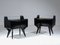 Tables de Chevet en Bois Laqué Noir, Laiton et Verre, 1950s, Set de 2 1