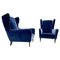Mid-Century Italian Modern Armchairs in Blue Velvet, 1950s, Set of 2 1