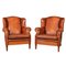 20th Century Dutch Sheepskin Leather Wingback Chairs, Set of 2 1