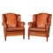 20th Century Dutch Sheepskin Leather Wingback Chairs, Set of 2, Image 1
