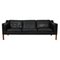 Model 2213 3-Seater Sofa in Patinated Black Leather by Børge Mogensen for Fredericia 1