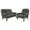 Dark Green Leather 2-Seater Sofa and Armchairs, Denmark, 1970s, Set of 2, Image 1