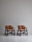 Danish Modern Oak Stained Bamboo and Saddle Leather Manilla Armchairs, Set of 2 4
