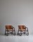 Danish Modern Oak Stained Bamboo and Saddle Leather Manilla Armchairs, Set of 2, Image 4