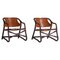 Danish Modern Oak Stained Bamboo and Saddle Leather Manilla Armchairs, Set of 2 1