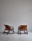 Danish Modern Oak Stained Bamboo and Saddle Leather Manilla Armchairs, Set of 2 8