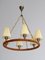 Danish Modern Leather, Brass and Glass Chandelier attributed to Lyfa, Denmark, 1940s 3