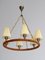 Danish Modern Leather, Brass and Glass Chandelier attributed to Lyfa, Denmark, 1940s, Image 3