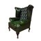 Queen Anne Style Green Leather Chesterfield Armchair, 1990s 2