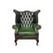 Queen Anne Style Green Leather Chesterfield Armchair, 1990s, Image 1