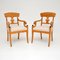 Antique Swedish Satin & Birch Armchairs, 1890s, Set of 2 1