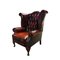 Fauteuil Chesterfield Queen Anne en Cuir Rouge Sang de Boeuf 2