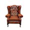 Queen Anne Chesterfield Armchair in Oxblood Red Leather, Image 1