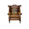 Queen Anne Chesterfield Armchair in Brown Red Leather 1