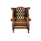 Queen Anne Chesterfield Armchair in Brown Red Leather, Image 1