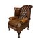 Queen Anne Chesterfield Armchair in Brown Red Leather, Image 2