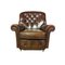 Fauteuil Queen Anne Chesterfield en Cuir Marron Rouge 1