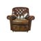 Queen Anne Chesterfield Armchair in Brown Red Leather 1