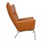 Poltrona alata in pelle Anilin color cognac di Hans J. Wegner per Carl Hansen & Søn, anni '90, Immagine 3