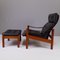 Mid-Century Danish Leather Lounge Chair with Ottomann, 1970s, Set of 2 1
